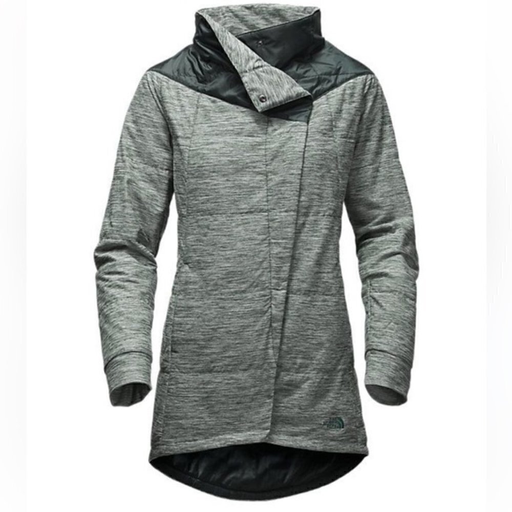The North Face Women’s Long Pseudio Cowlneck Full Zip Green Puffer Jacket XS